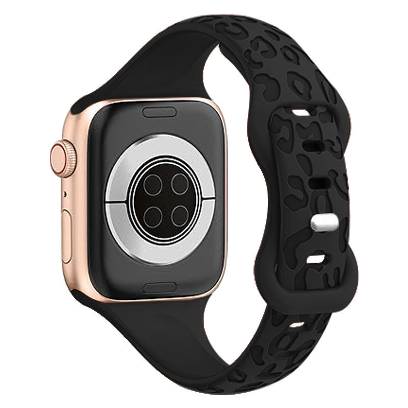 Apple Watch Silicone Strap – Slim Leopard Print Band with Butterfly Clasp