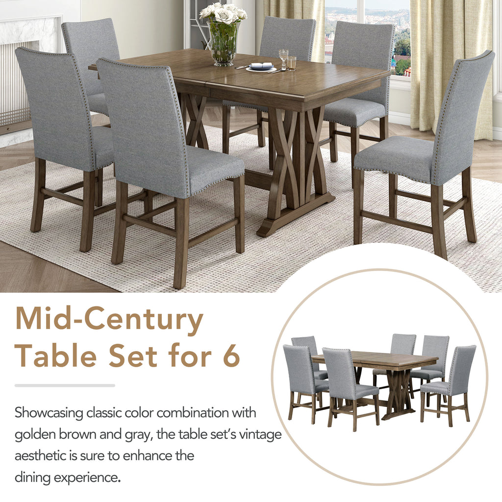 TOPMAX 7-Piece Extendable Dining Set, Golden Brown & Gray
