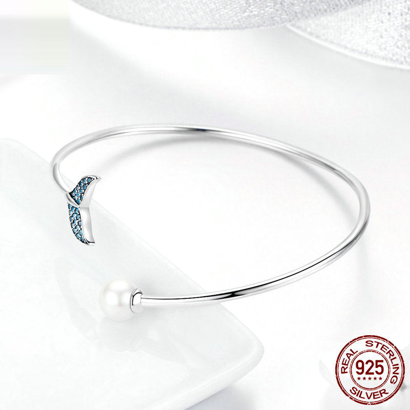 Mermaid Tail Zircon & Bead Bracelet in 925 Sterling Silver