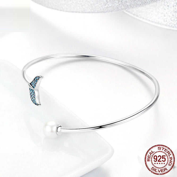Mermaid Tail Zircon & Bead Bracelet in 925 Sterling Silver