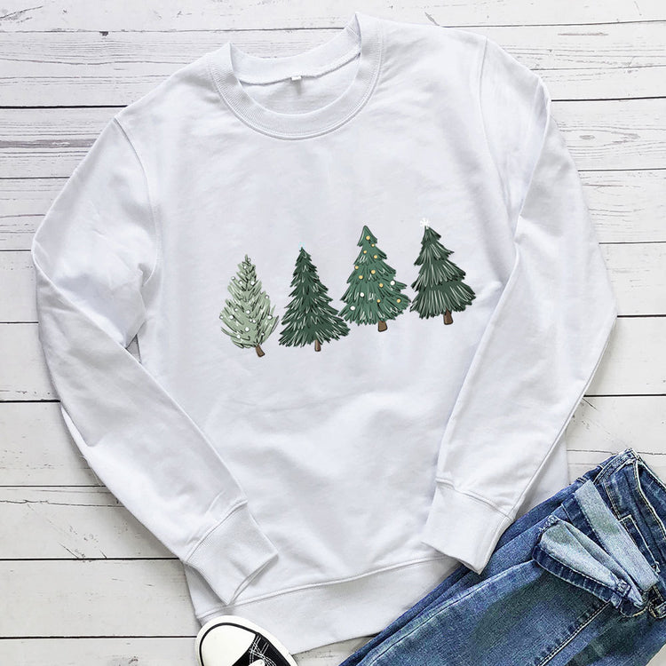 Women's Christmas Tree Print Cotton Sweatshirt
