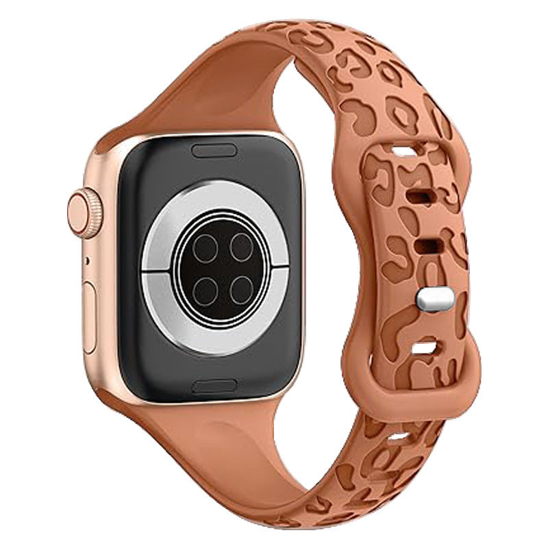 Apple Watch Silicone Strap – Slim Leopard Print Band with Butterfly Clasp