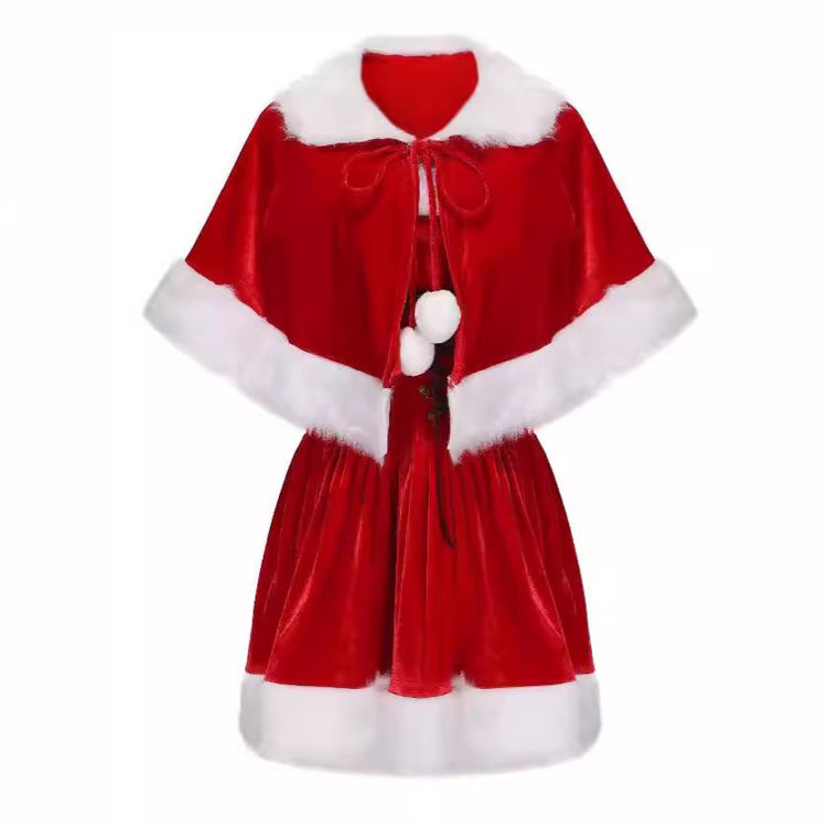 Women's Christmas Elf Costume – Dress, Shawl & Hat