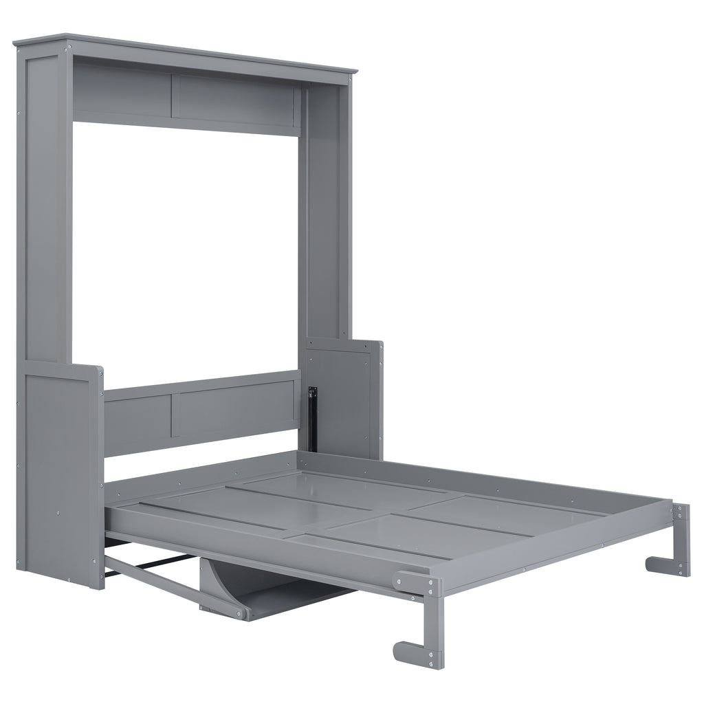 Queen Size Murphy Bed with Fold-Down Desk Shelf, Gray