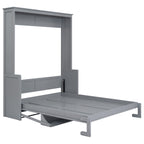 Queen Size Murphy Bed with Fold-Down Desk Shelf, Gray