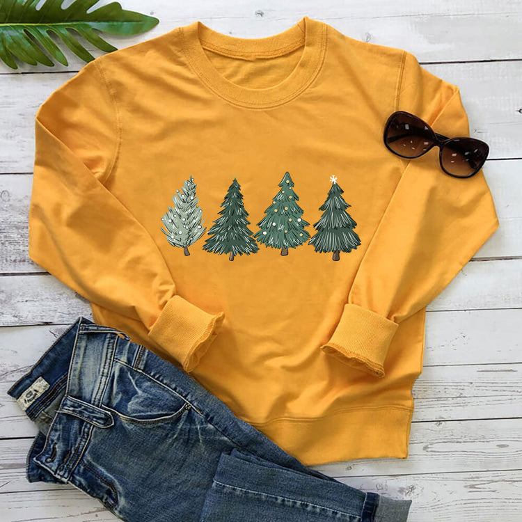 Women's Christmas Tree Print Cotton Sweatshirt
