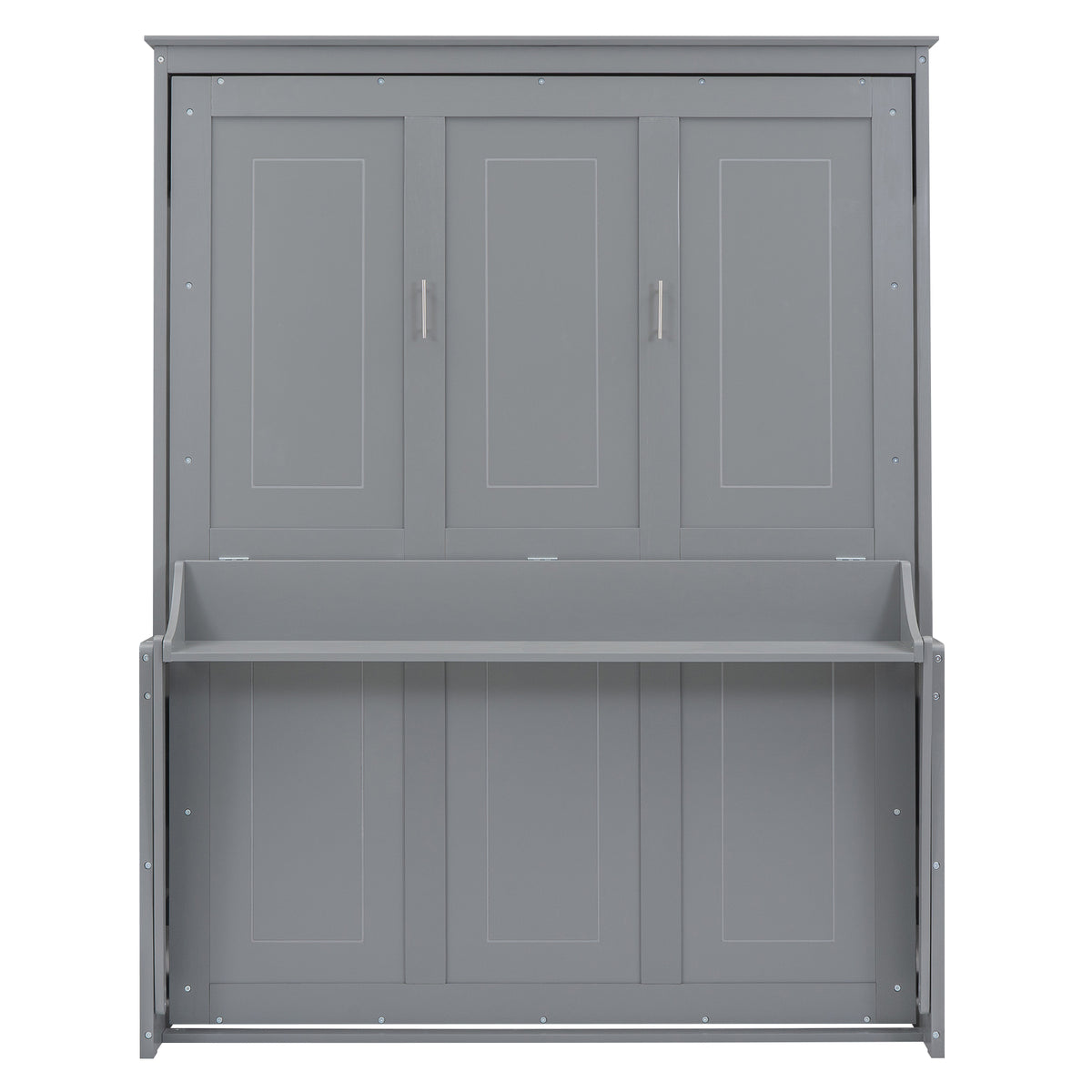 Queen Size Murphy Bed with Fold-Down Desk Shelf, Gray