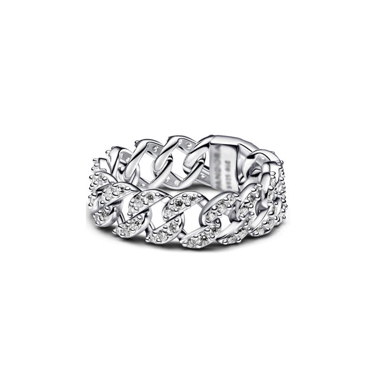 Panda Dora S925 Silver Ring with Pav&eacute; Set Sparkling Starlight Bow, Fashionable Elegant Women's Ring, Cuban Chain Pair Ring