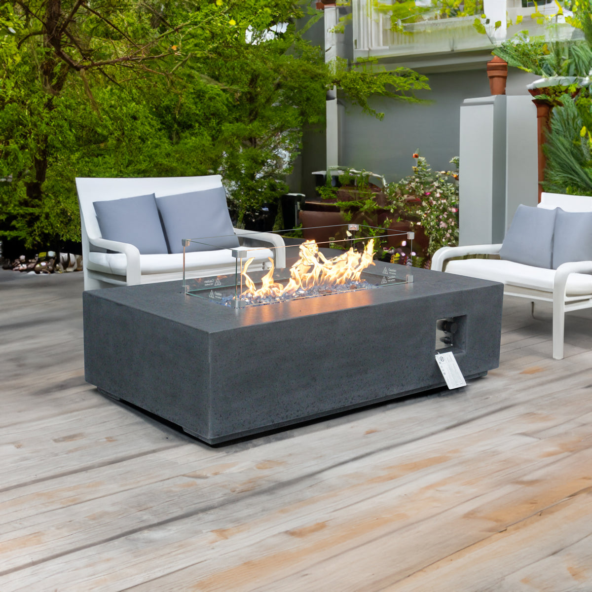 52-Inch Concrete Propane Fire Pit Table, Dark Gray