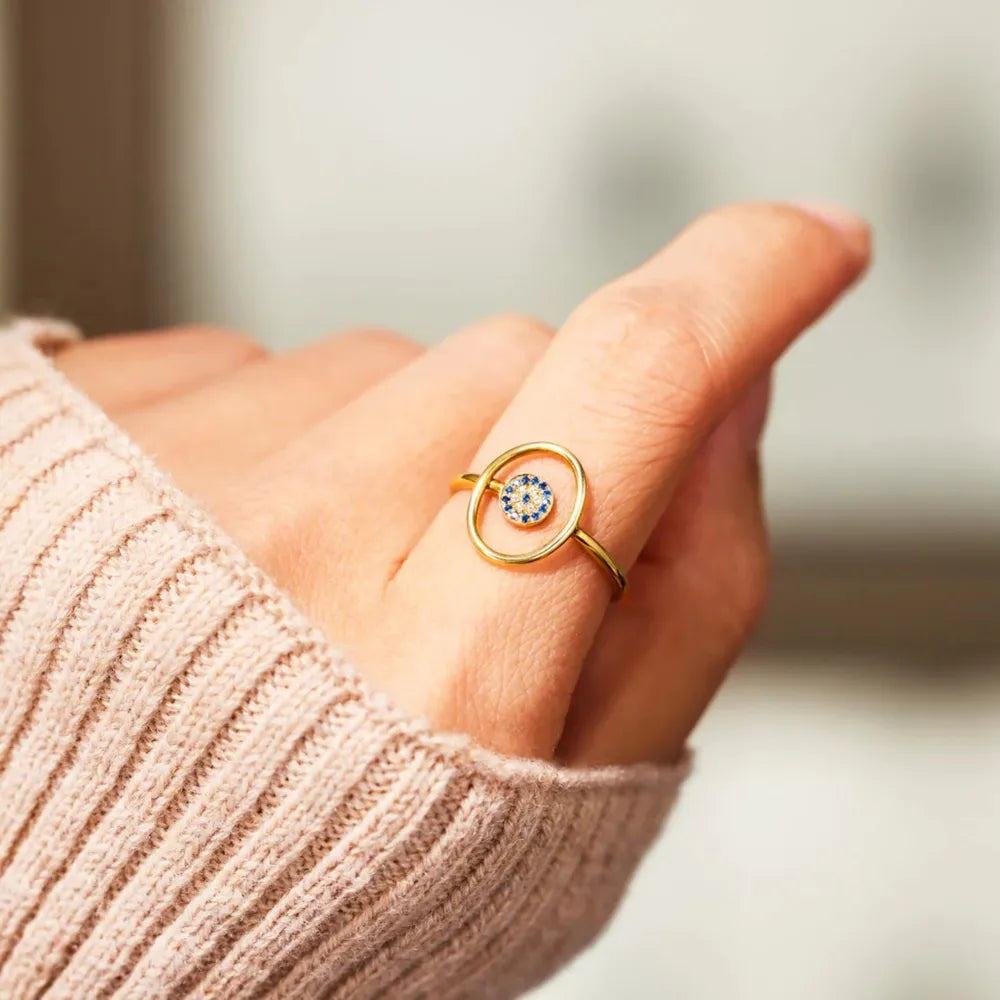 Evil Eye Zircon Ring in 925 Sterling Silver – Gold Tone