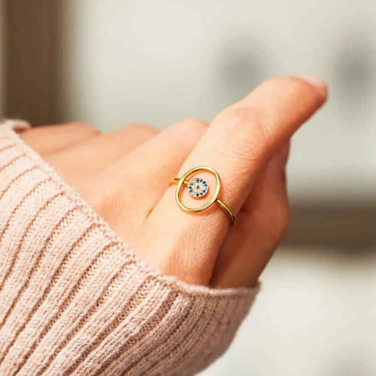 Evil Eye Zircon Ring in 925 Sterling Silver – Gold Tone