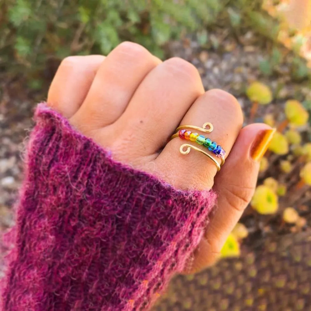 Adjustable Bead Wrap Ring in 925 Sterling Silver – Silver or Gold Tone