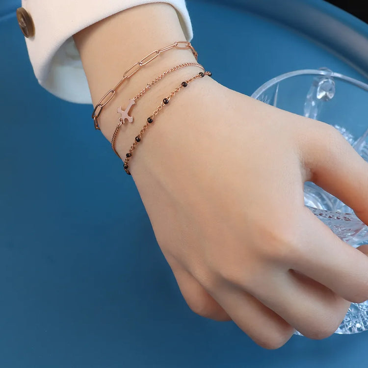 Three-Layer Titanium Steel Bracelet – Silver, Gold or Rose Gold