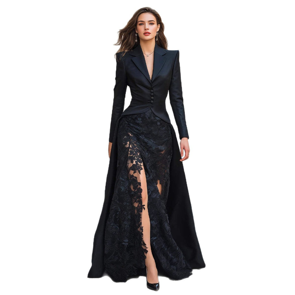 Women's Black Two-Piece Long-Sleeve Dress Set
