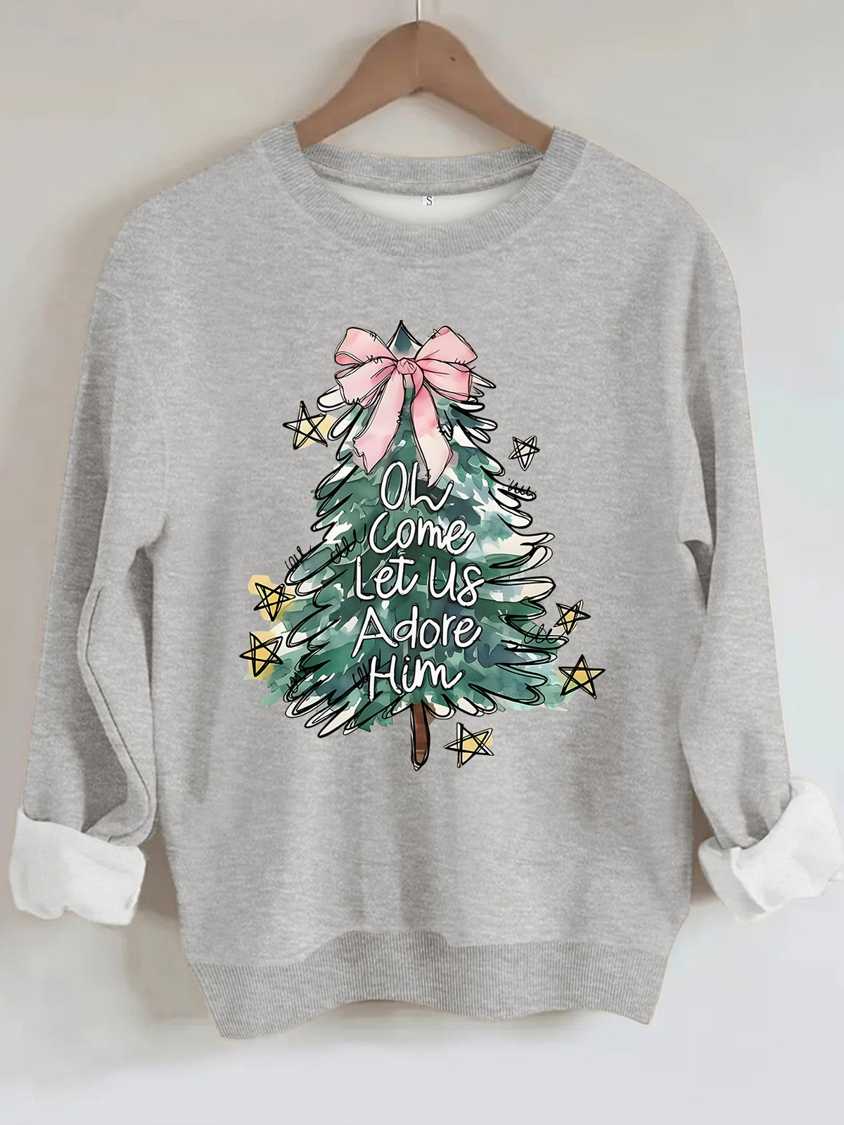Women's Christmas Tree Print Round-Neck Pullover
