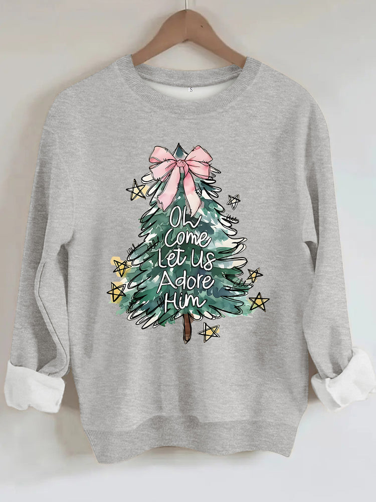 Women's Christmas Tree Print Round-Neck Pullover