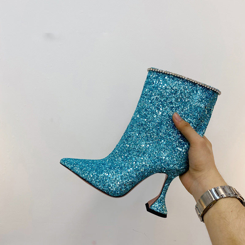 Women's Pointed-Toe Short Boots with Thick Heels