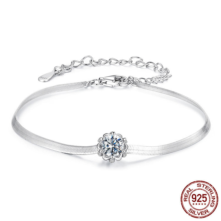 Moissanite & Zircon Flower Bracelet in 925 Sterling Silver