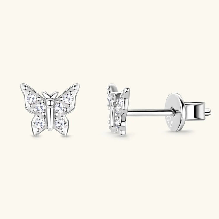 Moissanite Sterling Silver Butterfly Stud Earring – Single