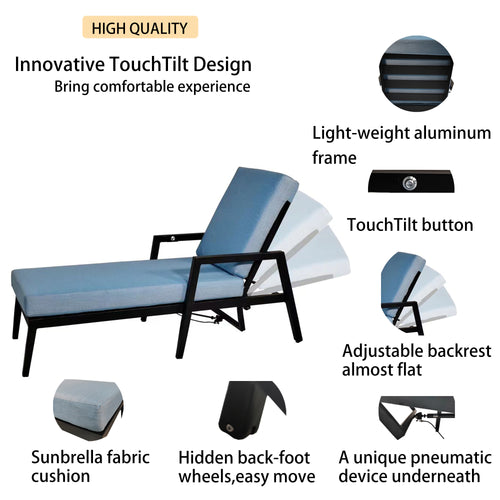 3-Piece Outdoor Aluminum Chaise Lounge Set with End Table | Sunbrella Cushions