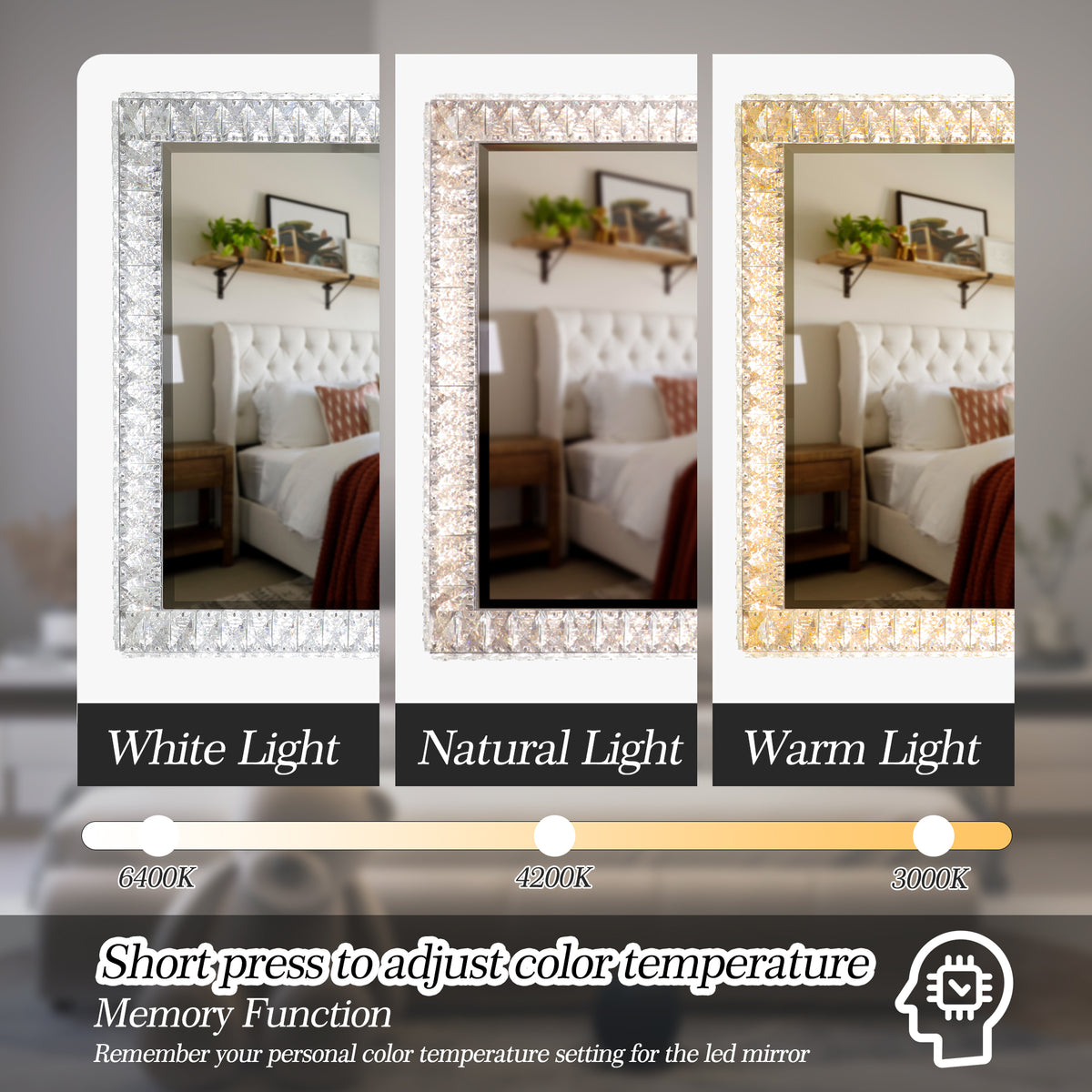 Crystal LED Makeup Mirror with Dimmable Lighting