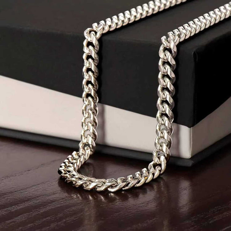 Stainless Steel Cuban Chain Necklace with Wooden Box & Card