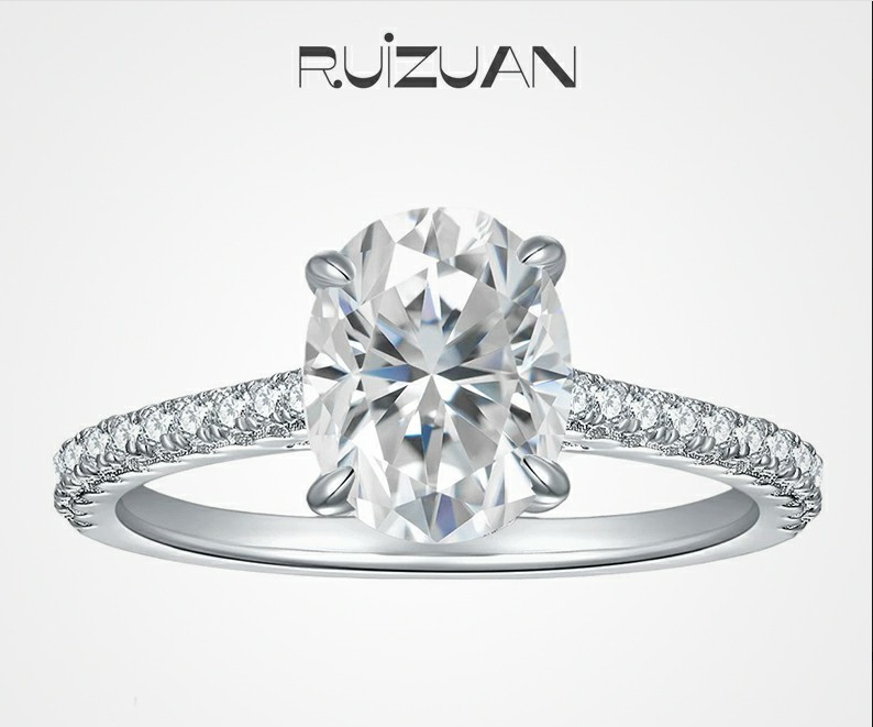 Oval Moissanite Engagement Ring | S925 Silver | Four-Prong French Style