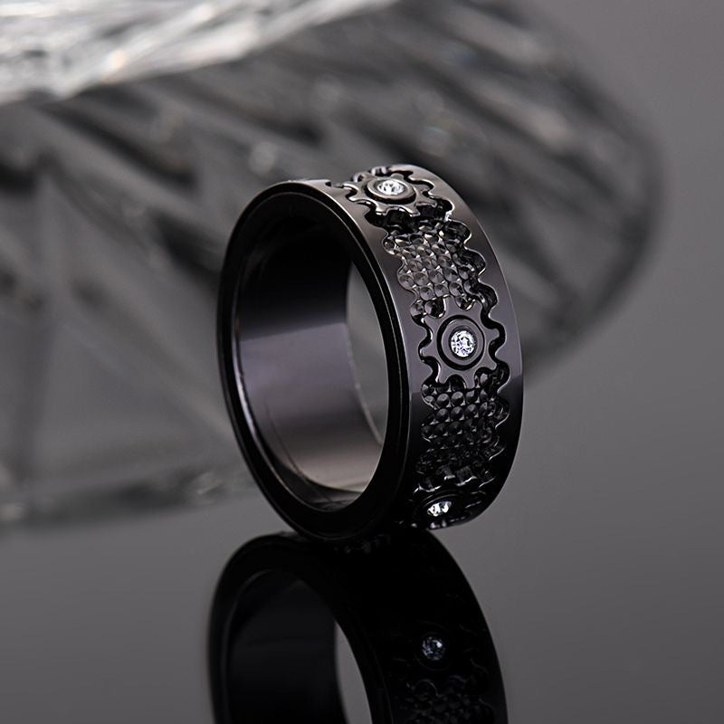 Vintage-Inspired Gear-Pattern Copper Ring – Multiple Finishes