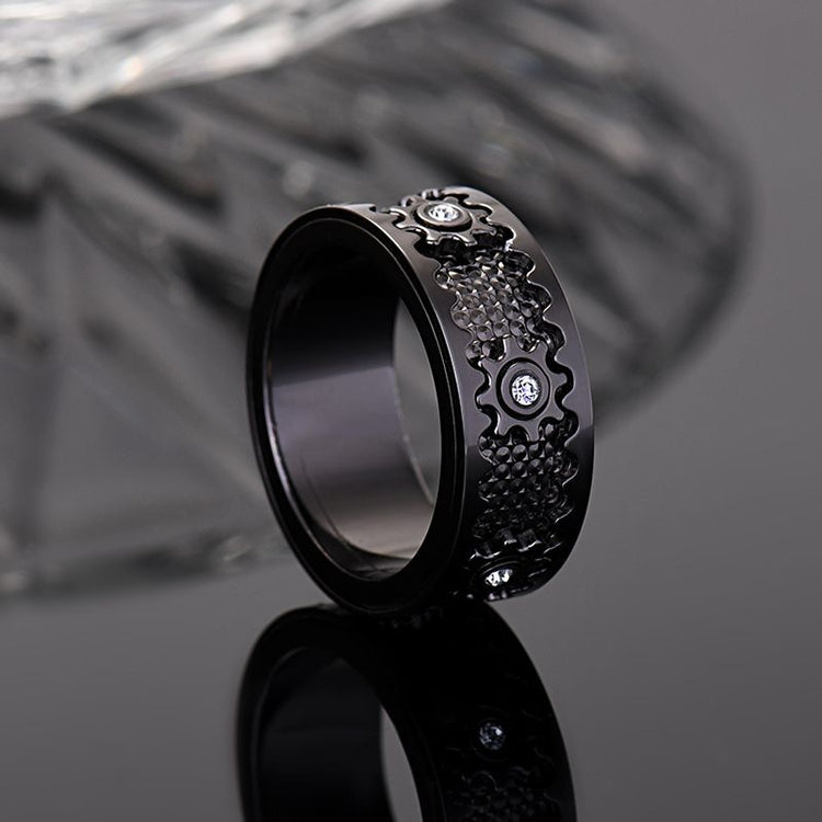 Vintage-Inspired Gear-Pattern Copper Ring – Multiple Finishes