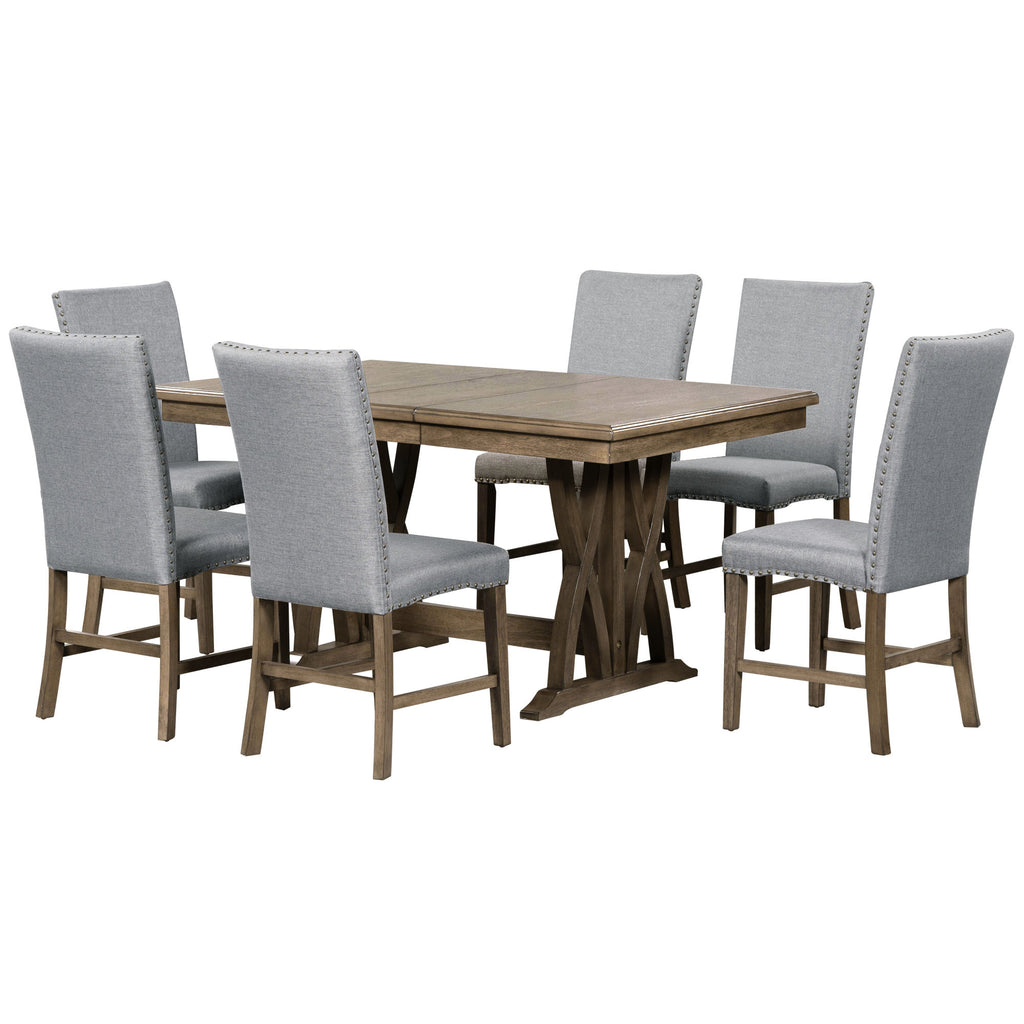 TOPMAX 7-Piece Extendable Dining Set, Golden Brown & Gray