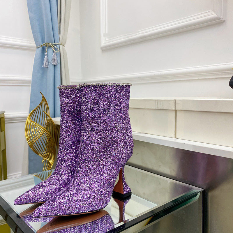 Women's Pointed-Toe Short Boots with Thick Heels