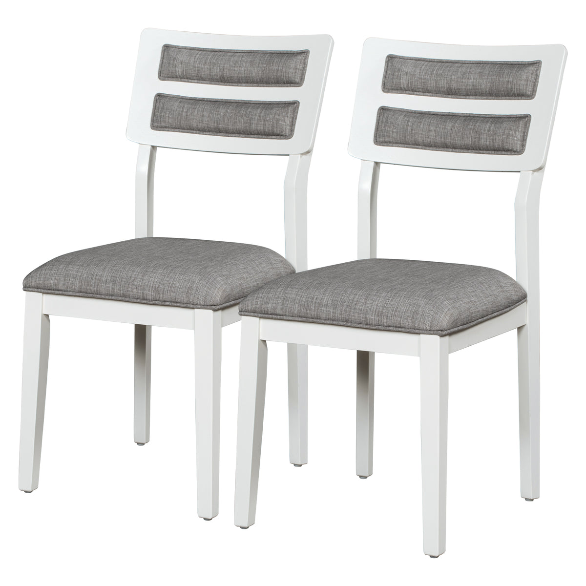 TREXM 6-Piece Dining Set with Table, 4 Chairs & Bench, White & Gray