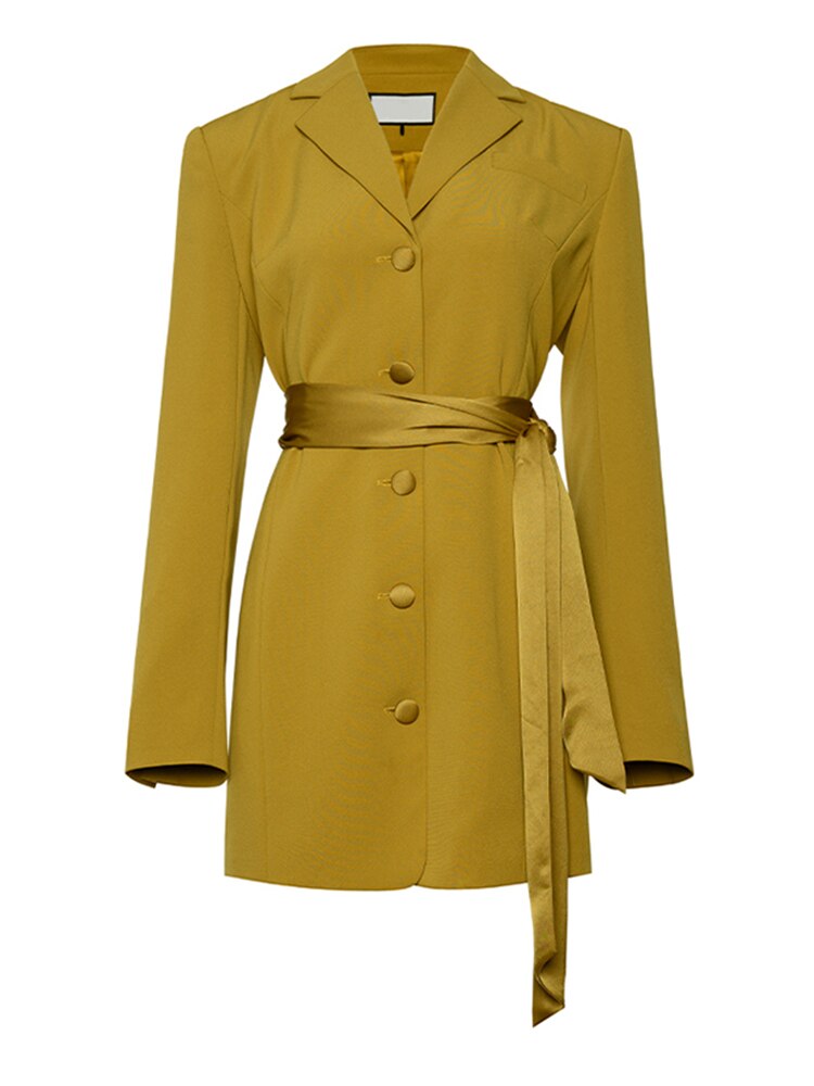 Women's Yellow Belted Blazer Dress