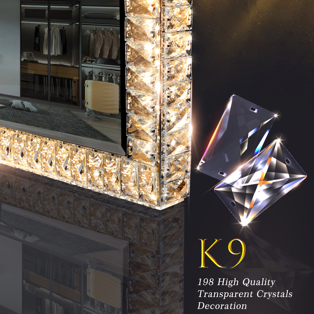 Crystal LED Makeup Mirror with Dimmable Lighting