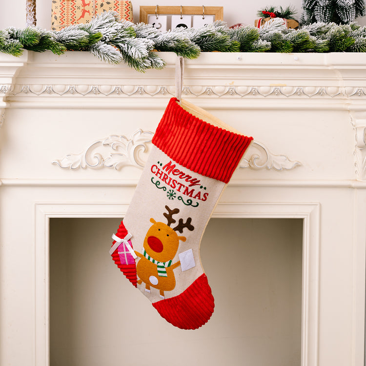 Cartoon Reindeer & Santa Christmas Stocking – 48 cm