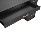 70 inch classic and traditional executive desk with metal trim, writing desk with 2 file drawers, USB ports, and sockets, black