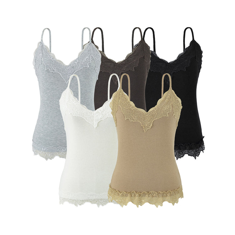 Reversible Wool Blend Camisole with Scalloped Lace Trim  Soft Spring Innerwear Top