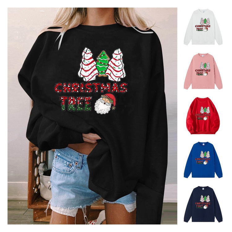 Women's Christmas Tree Cake Print Sweatshirt