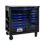 ARTMAN 12-Drawer Rolling Tool Cabinet with Iron Top, Black & Blue