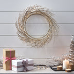 24-Inch Champagne Paper Wreath with LED Lights & Timer