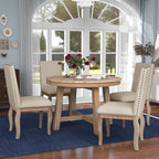 TREXM 5-Piece Farmhouse Dining Table Set Wood Round Extendable Dining Table and 4 Upholstered Dining Chairs (Natural Wood Wash)