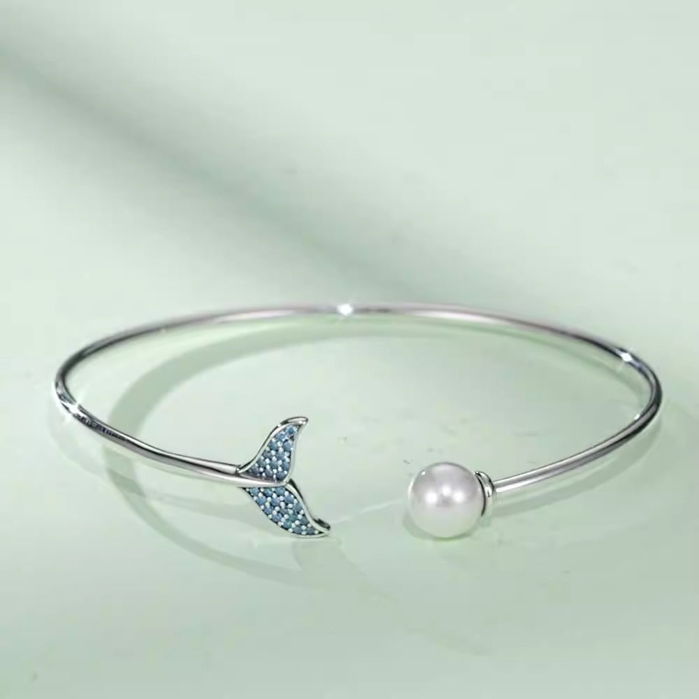 Mermaid Tail Zircon & Bead Bracelet in 925 Sterling Silver