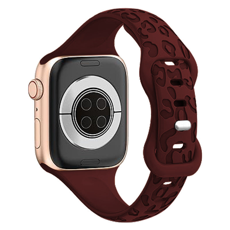 Apple Watch Silicone Strap – Slim Leopard Print Band with Butterfly Clasp