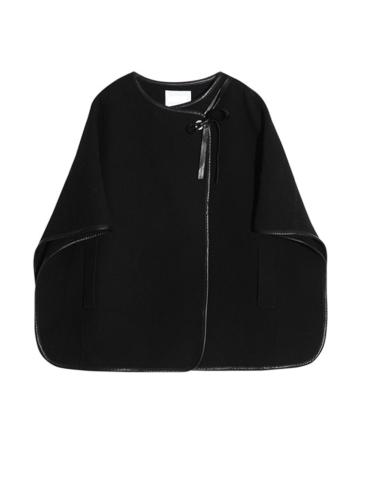 Women's Belted Polyester Coat with Raglan Sleeves