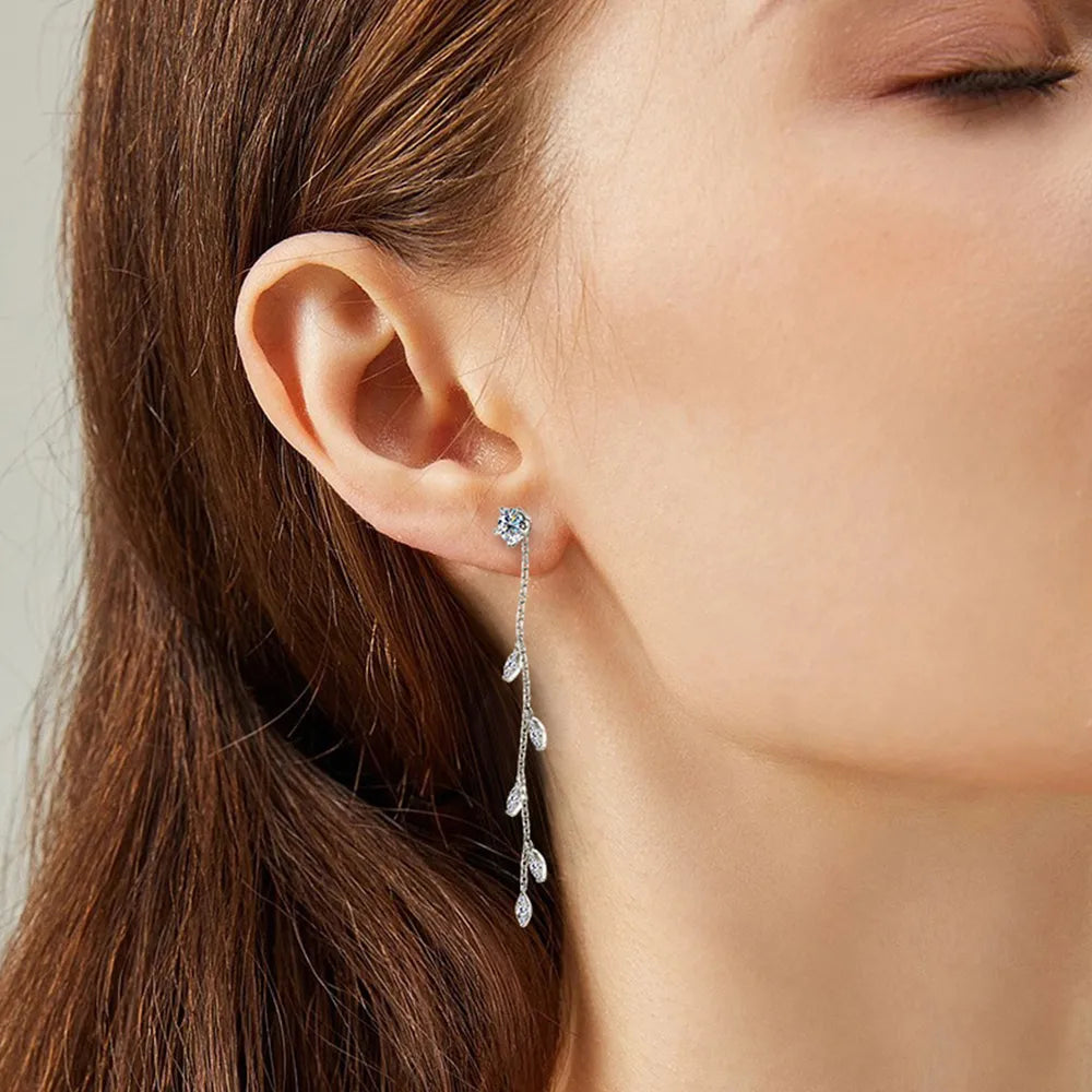 1.38-Carat Moissanite Sterling Silver Leaf Earrings – 65 mm