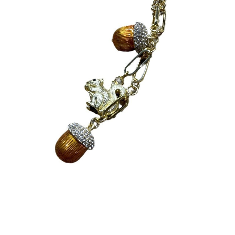 Vintage-Inspired Squirrel & Orange Charm Necklace – Gold Tone