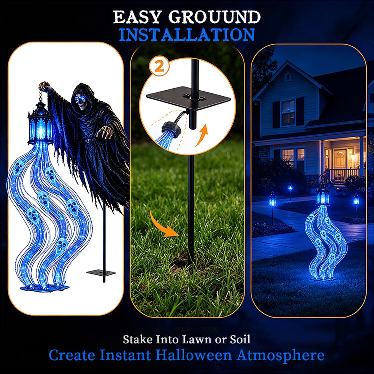 Animated Lighted Halloween Soul Reaper Garden Stake – Glowing LED Yard Decoration with Moving Action