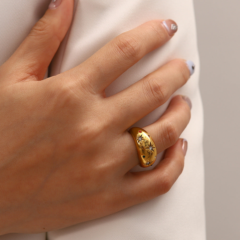 Hexagram Stainless Steel Ring – Gold Tone