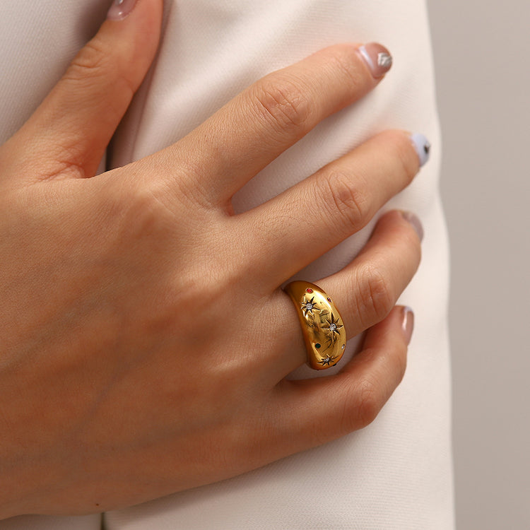 Hexagram Stainless Steel Ring – Gold Tone