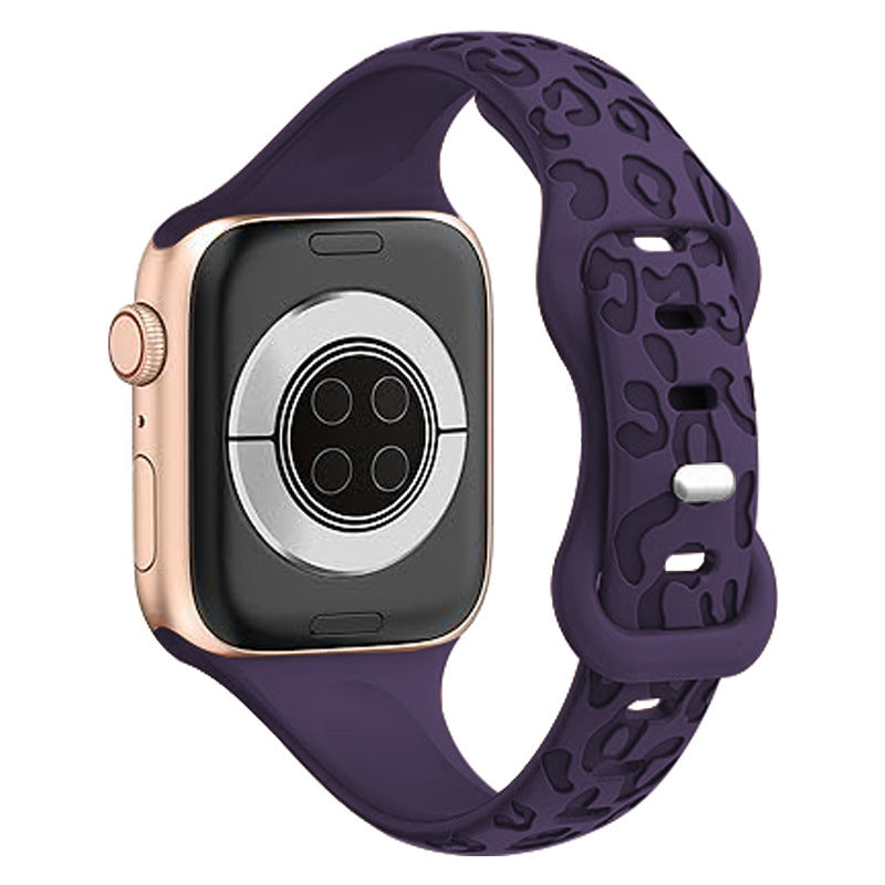 Apple Watch Silicone Strap – Slim Leopard Print Band with Butterfly Clasp